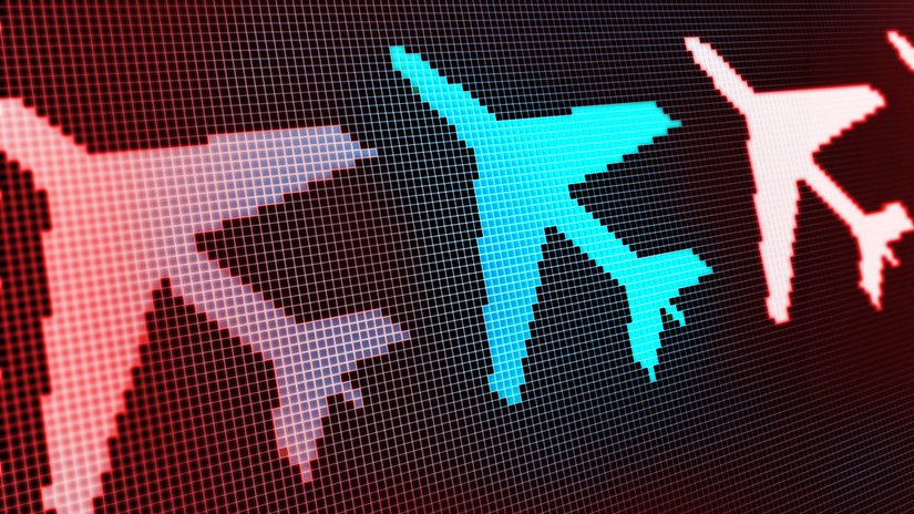 Airplane outlines light up digital display board.