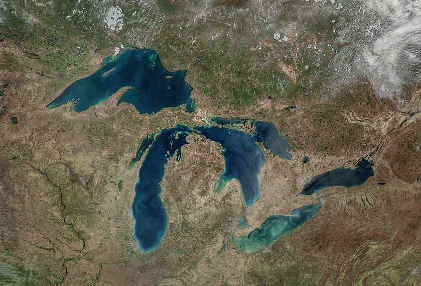 Satellite photo of the five Great Lakes.