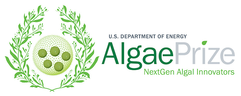 Logo illustration of seaweed and algae next to the words U.S. Department of Energy Algae Prize: NextGen Algal Innovators 