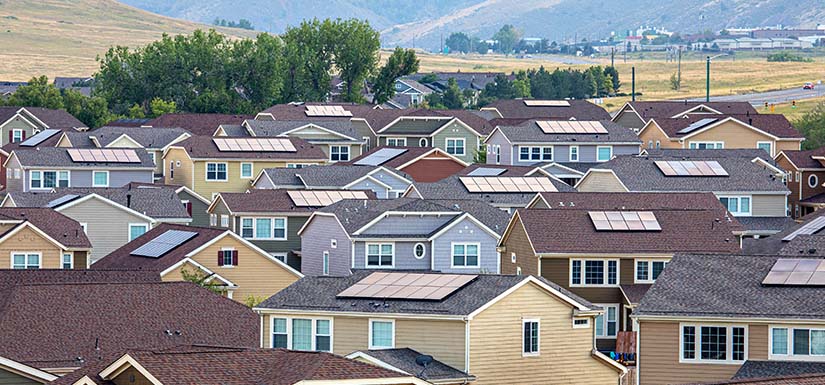 A neighborhood in Golden, Colorado, utilizing solar panels for improved energy efficiency.