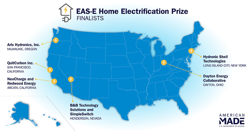 EAS-E Home Electrification Prize map of the EAS-E prize finalist locations.