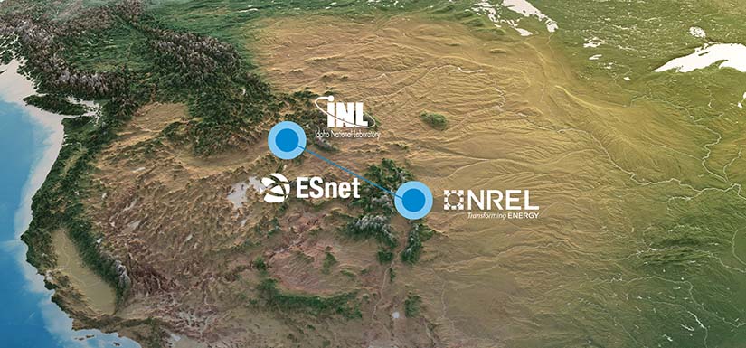 Captura de pantalla de un mapa que muestra ESnet, NREL e INL.