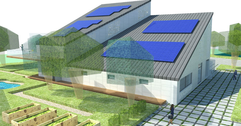 Illustration of a zero-energy building.