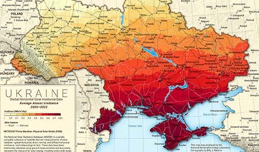 Solar resource map for Ukraine. 