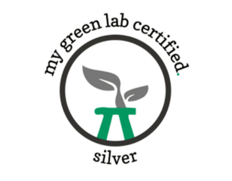 Logo with text certified my green labs silver