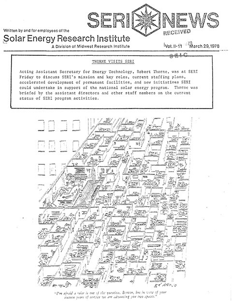 An image of the first page of the March 29, 1978, issue of the Solar Energy Research Institute newsletter