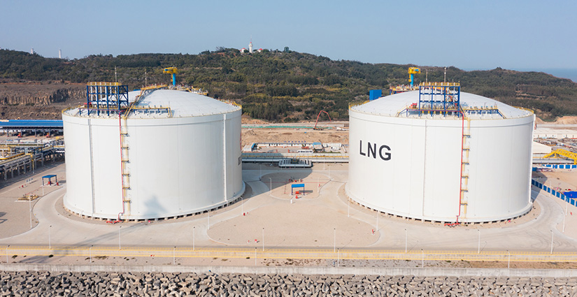 Image of two liquefied natural gas storage tanks.