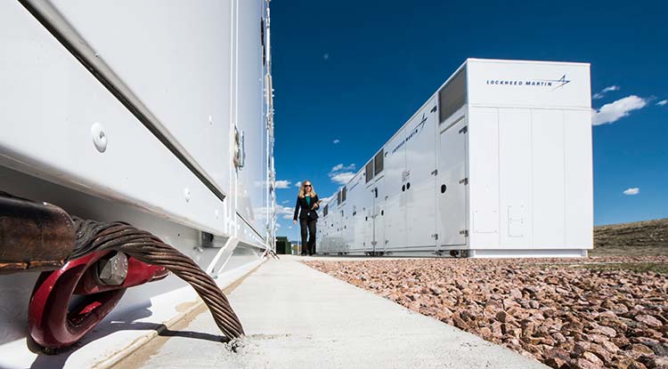Fourteen energy storage units at Fort Carson.