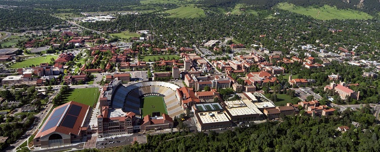 Aerial view of the CU Boulder campus.