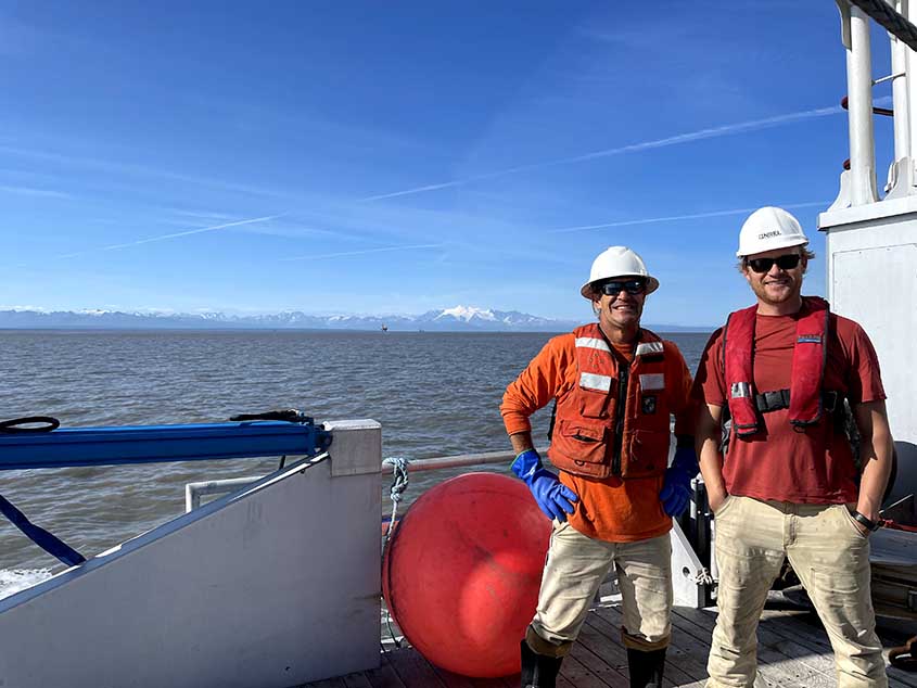 NREL researchers and crew prepare to deploy three moorings in Cook Inlet, Alaska.