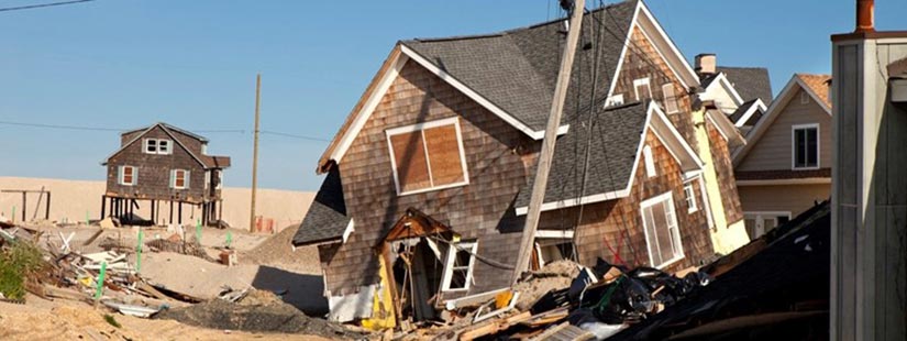 Storm-damaged houses.