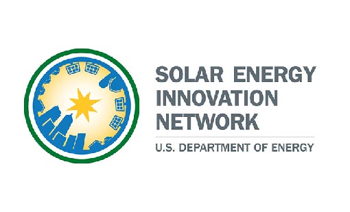 Solar Energy Innovation Network Logo. A circle with a sun and buildings inside of it.