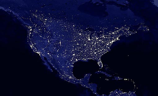 Satellite image of the US.