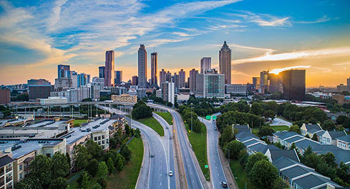 The city skyline and highways in Atlanta, Georgia.