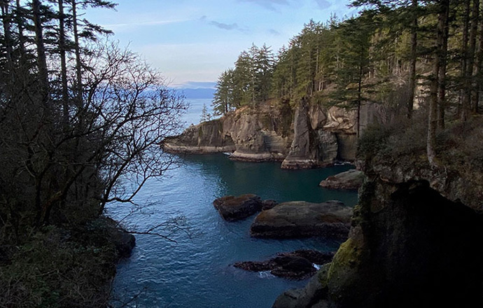 Cliffs, trees, and rocks in Neah Bay, Washington