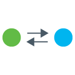 Two dots connected by two arrows pointing toward the other