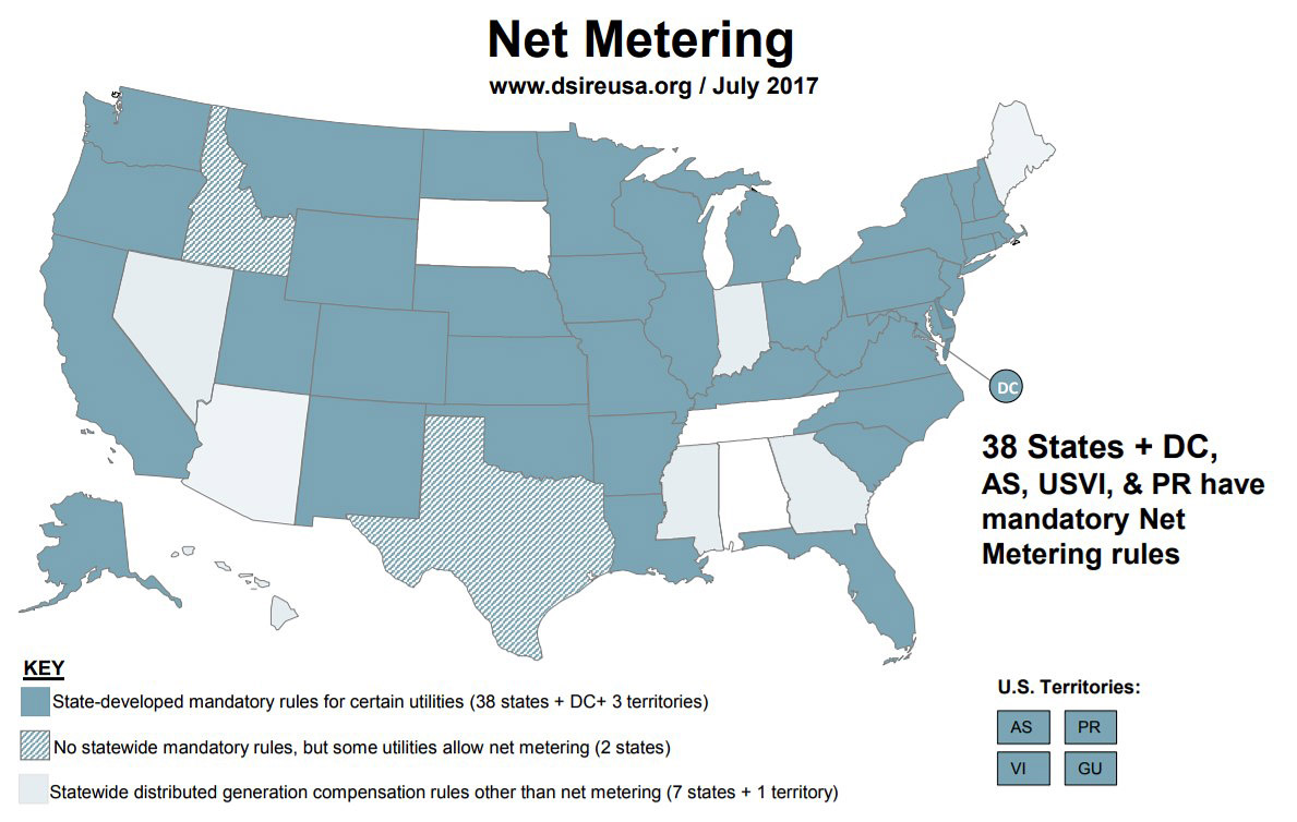 Map of U.S. net metering policies