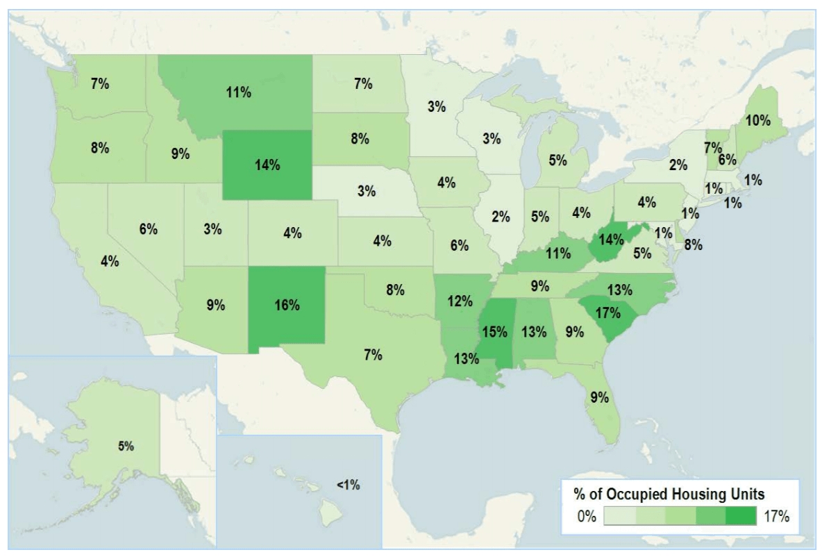 Map of states with percent of manufactured housing.