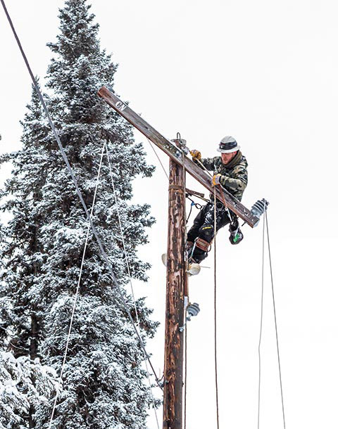 A person working on a power line