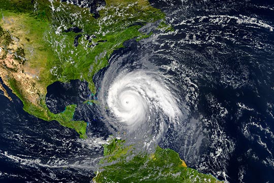 A satellite image of a hurricane in the Atlantic Ocean