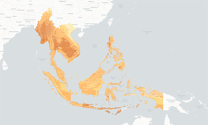 This is a map showing the countries within southeast Asia highlighted in orange