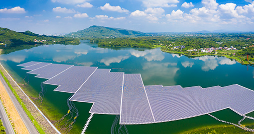 Floating solar panels in waterway