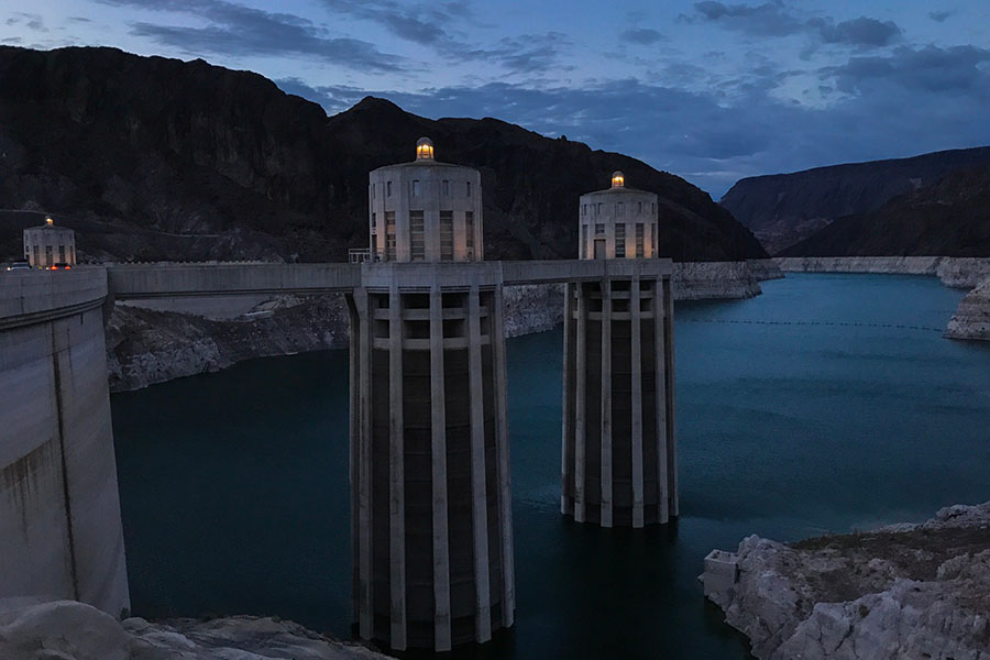 Hydropower dam in the evening.