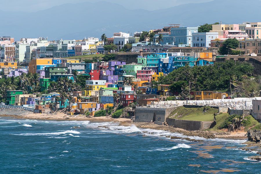 City in Puerto Rico on ocean shoreline