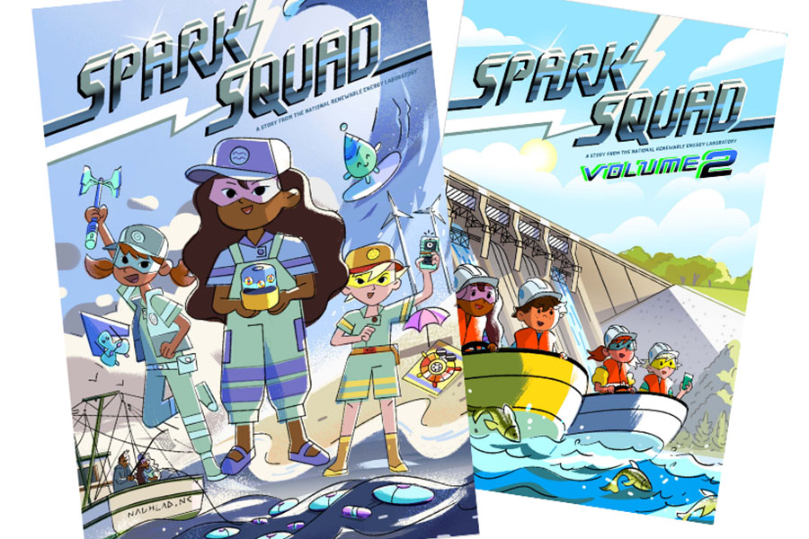Covers of first two Spark Squad comic books.