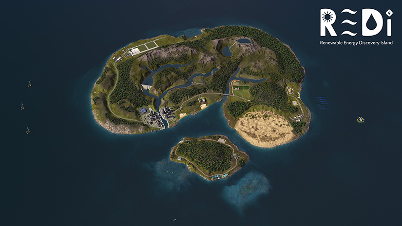 Aerial view of map illustration of REDi Island.