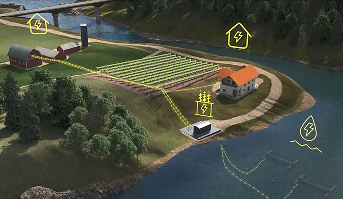 And illustrated REDi Island waystations shows a farm running exclusively on energy generated from river currents.