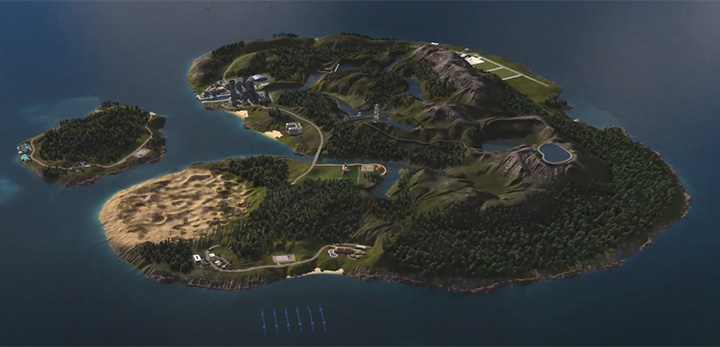 A computer visualization of an island.