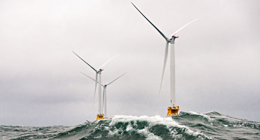 Heavy seas engulf the Block Island Wind Farm.