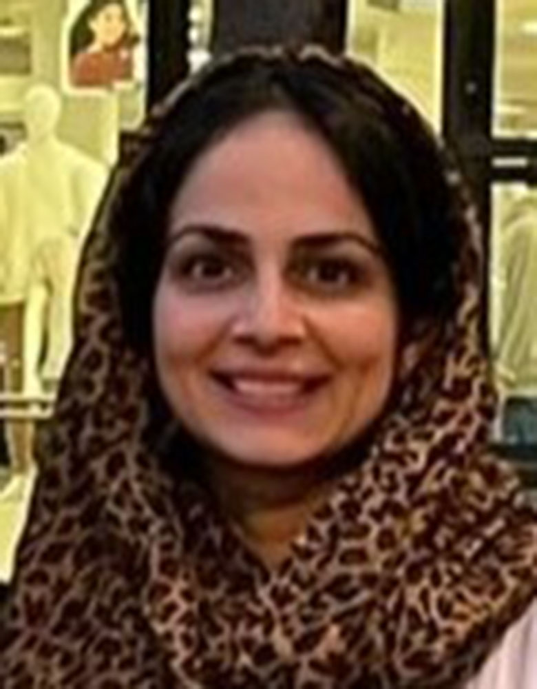 Setareh Saadat in a leopard-print headscarf