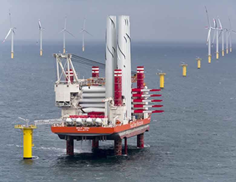 Boat installing wind turbines