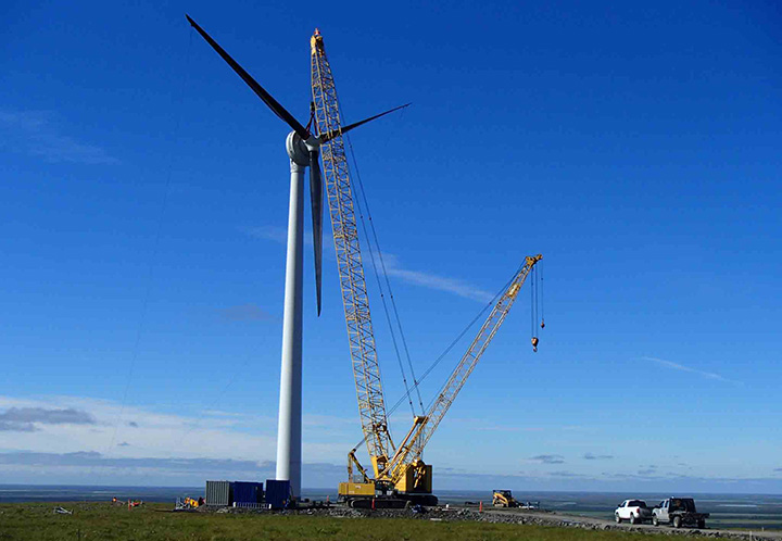 Wind turbine under construction.