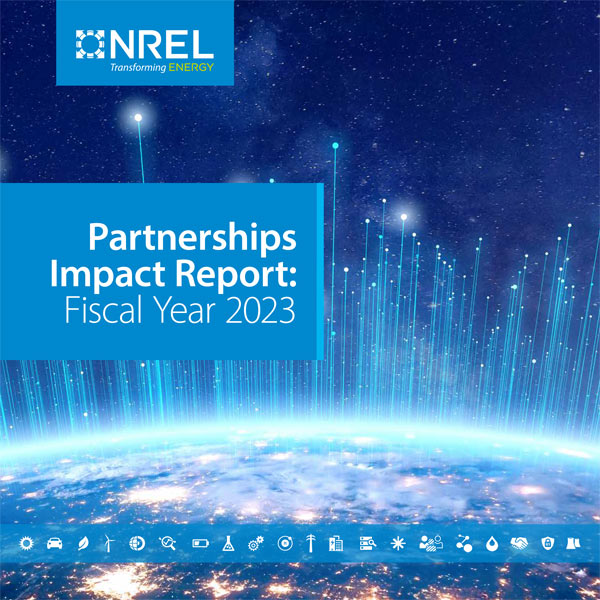 Report cover reading "NREL - Partnerships Impact Report Fiscal Year 2023"