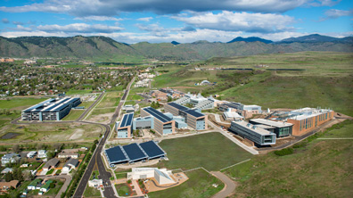 West-facing view of NREL's South Table Mountain campus in Golden, Colorado.