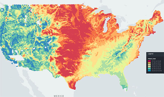 U.S. map showing renewable energy resources