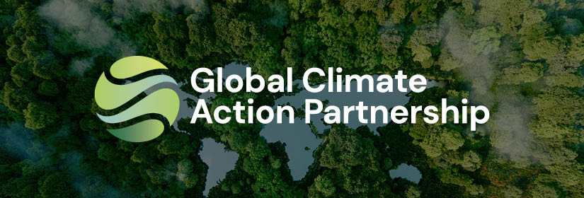 Global Climate Action Partnership logo overlayed on treetop image.