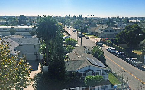 Aerial view of neighborhood in California.