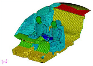 Thermal illustration of two people in a vehicle cabin.